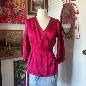 banana republic red long sleeve wrap blouse
